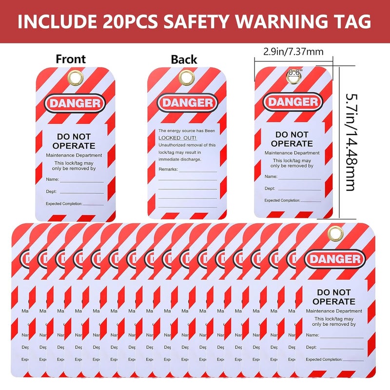 Allucky Lockout Tagout Locks, 20pcs Safety Locks Keyed Differently(Come with 1pcs Master Key) & 20pcs Lockout Tagout Tags, Lock Out Tag Out Padlocks Set, 2 Keys Per Lock(No.1-20) - Image 4